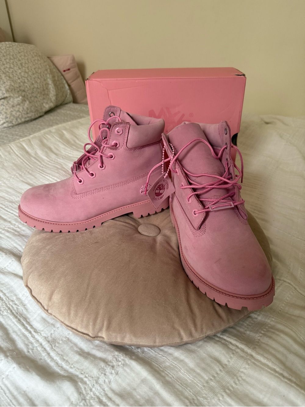 Timberland Pink Lace-Up Suede Ankle Boots